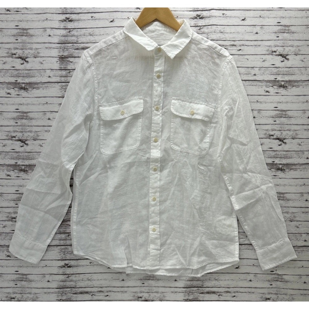 Outerknown Shirt Men's Small Long Sleeve Button Up Linen White NEW